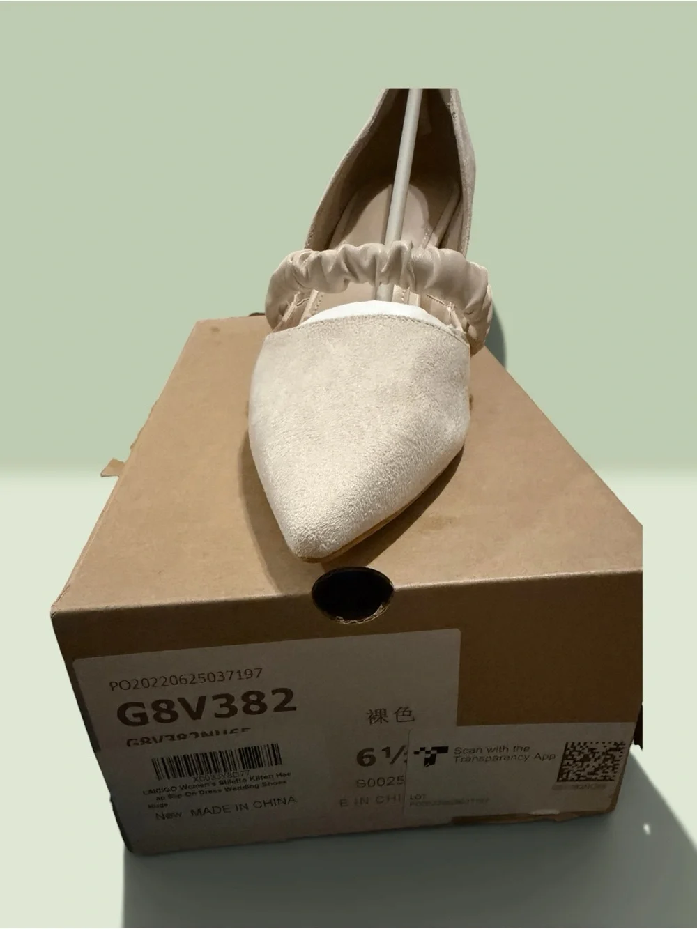 Ruched Strap Pointed-Toe Mid Heel in Cream